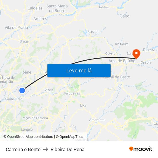 Carreira e Bente to Ribeira De Pena map