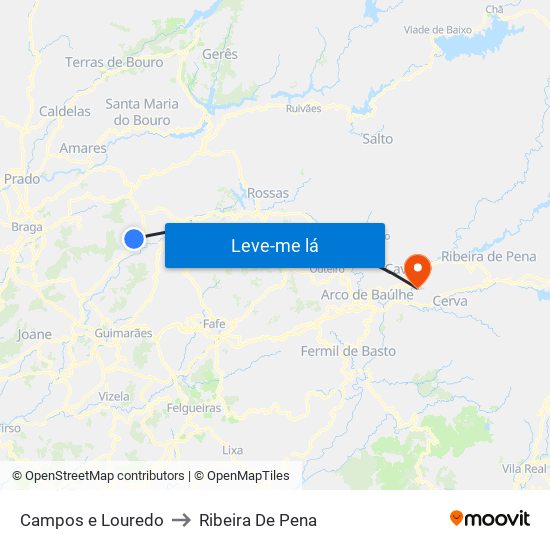 Campos e Louredo to Ribeira De Pena map