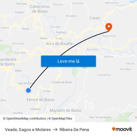 Veade, Gagos e Molares to Ribeira De Pena map
