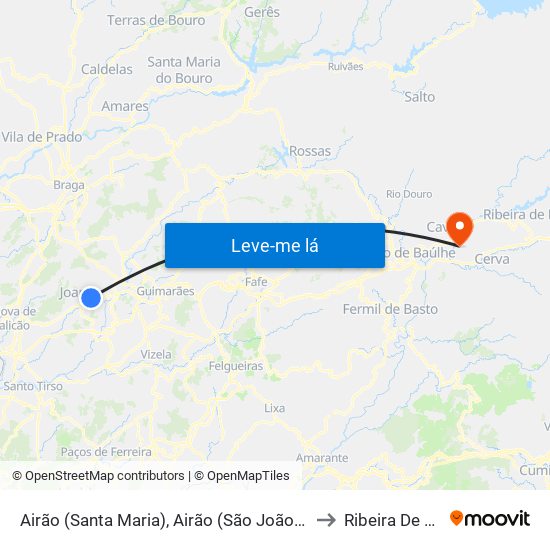 Airão (Santa Maria), Airão (São João) e Vermil to Ribeira De Pena map