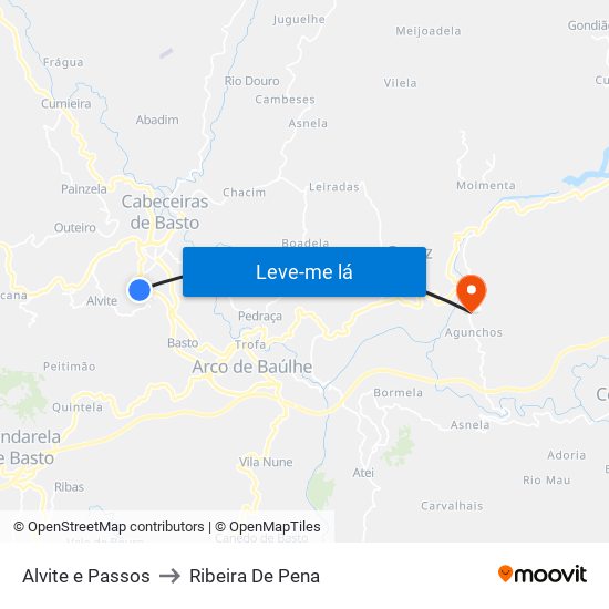 Alvite e Passos to Ribeira De Pena map