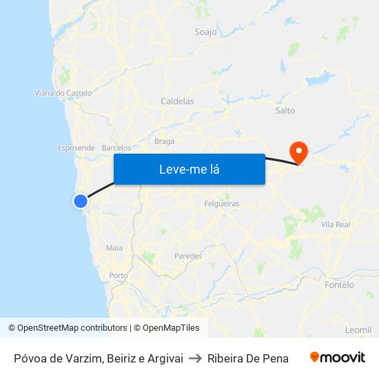 Póvoa de Varzim, Beiriz e Argivai to Ribeira De Pena map