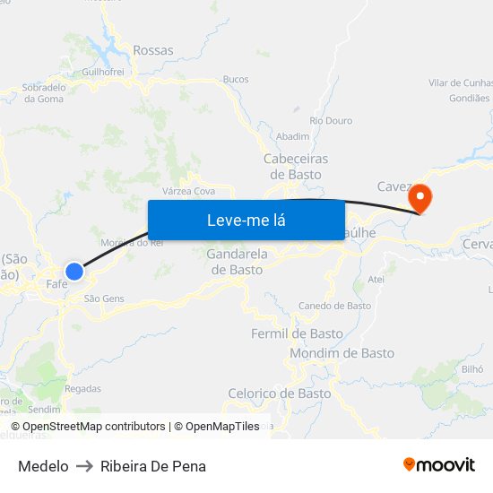 Medelo to Ribeira De Pena map