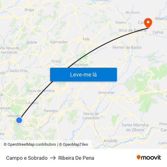 Campo e Sobrado to Ribeira De Pena map