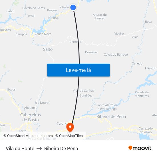 Vila da Ponte to Ribeira De Pena map