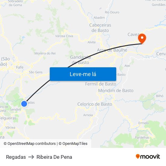Regadas to Ribeira De Pena map