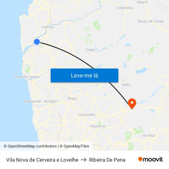 Vila Nova de Cerveira e Lovelhe to Ribeira De Pena map