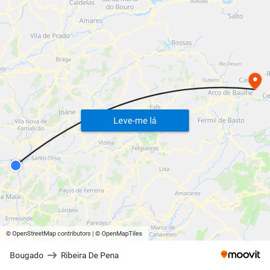 Bougado to Ribeira De Pena map