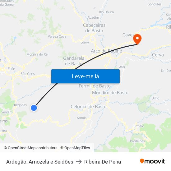 Ardegão, Arnozela e Seidões to Ribeira De Pena map