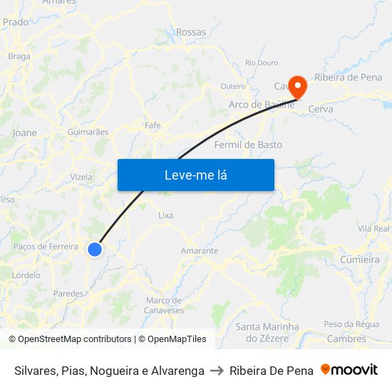 Silvares, Pias, Nogueira e Alvarenga to Ribeira De Pena map