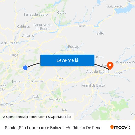 Sande (São Lourenço) e Balazar to Ribeira De Pena map