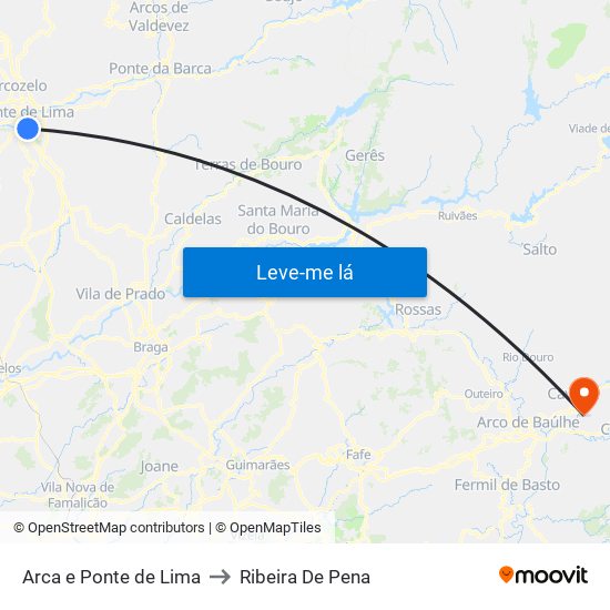 Arca e Ponte de Lima to Ribeira De Pena map
