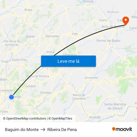 Baguim do Monte to Ribeira De Pena map