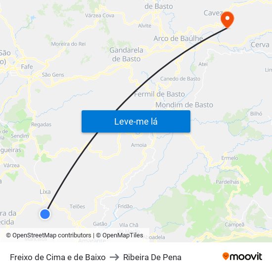 Freixo de Cima e de Baixo to Ribeira De Pena map