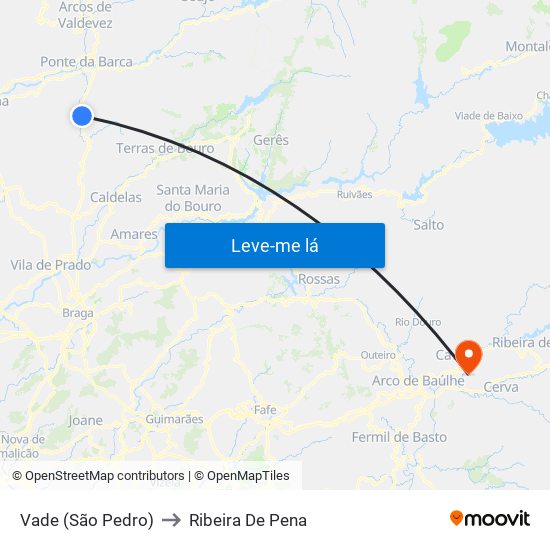 Vade (São Pedro) to Ribeira De Pena map