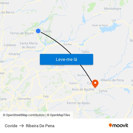 Covide to Ribeira De Pena map