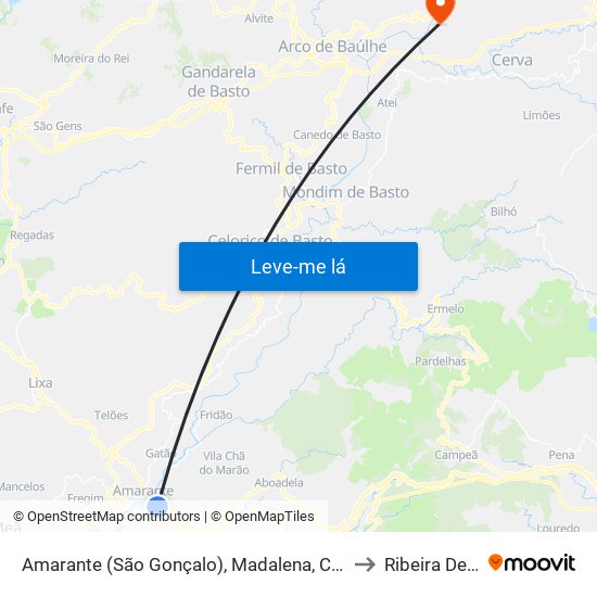 Amarante (São Gonçalo), Madalena, Cepelos e Gatão to Ribeira De Pena map