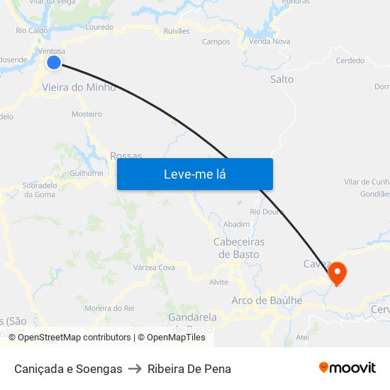 Caniçada e Soengas to Ribeira De Pena map