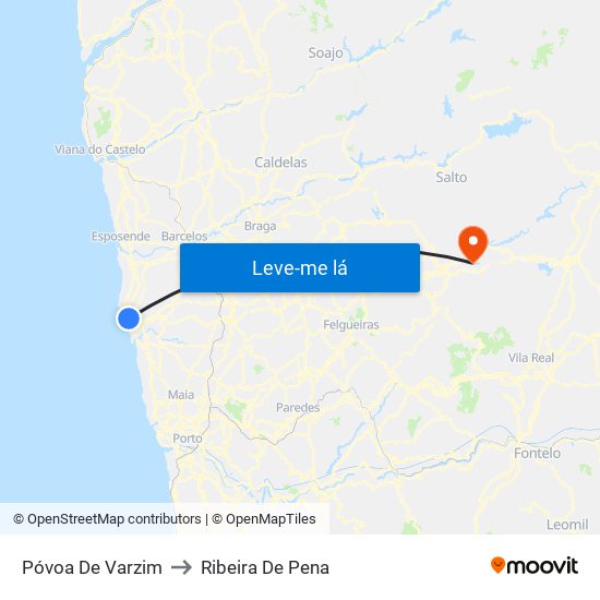 Póvoa De Varzim to Ribeira De Pena map