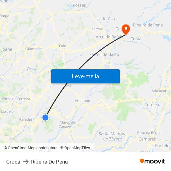 Croca to Ribeira De Pena map