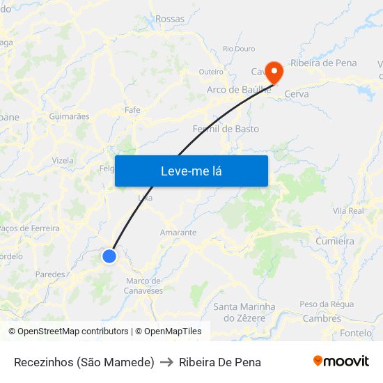 Recezinhos (São Mamede) to Ribeira De Pena map