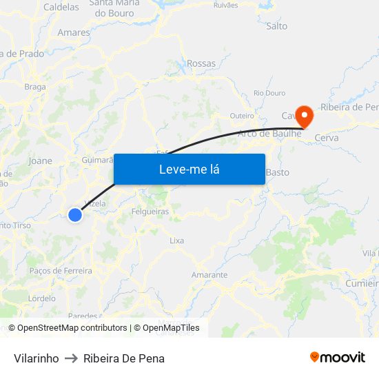 Vilarinho to Ribeira De Pena map