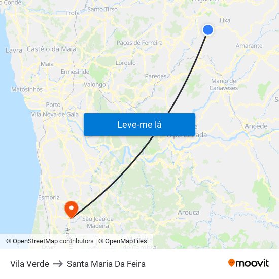 Vila Verde to Santa Maria Da Feira map