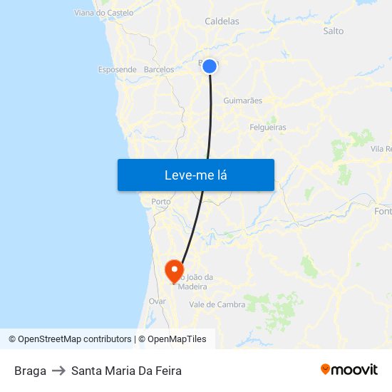 Braga to Santa Maria Da Feira map