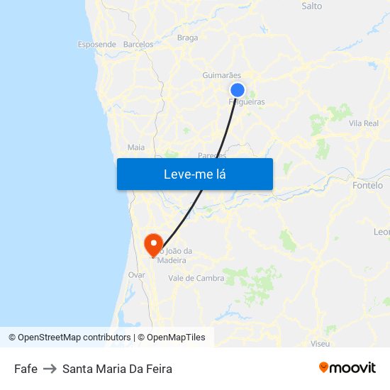 Fafe to Santa Maria Da Feira map
