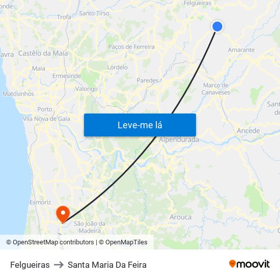 Felgueiras to Santa Maria Da Feira map