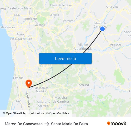 Marco De Canaveses to Santa Maria Da Feira map