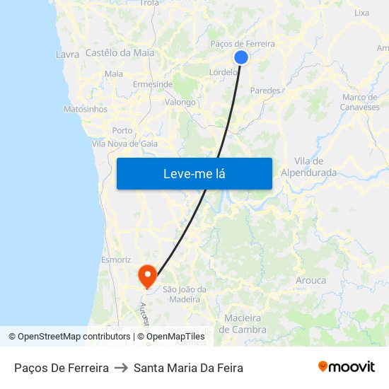 Paços De Ferreira to Santa Maria Da Feira map