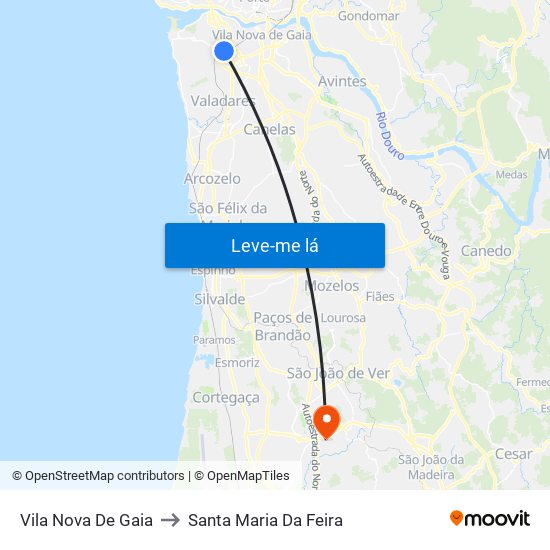 Vila Nova De Gaia to Santa Maria Da Feira map