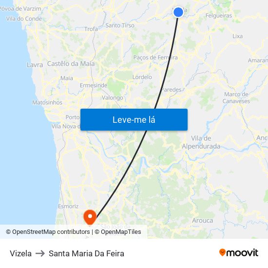 Vizela to Santa Maria Da Feira map