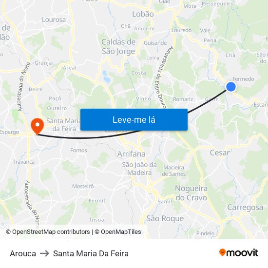 Arouca to Santa Maria Da Feira map