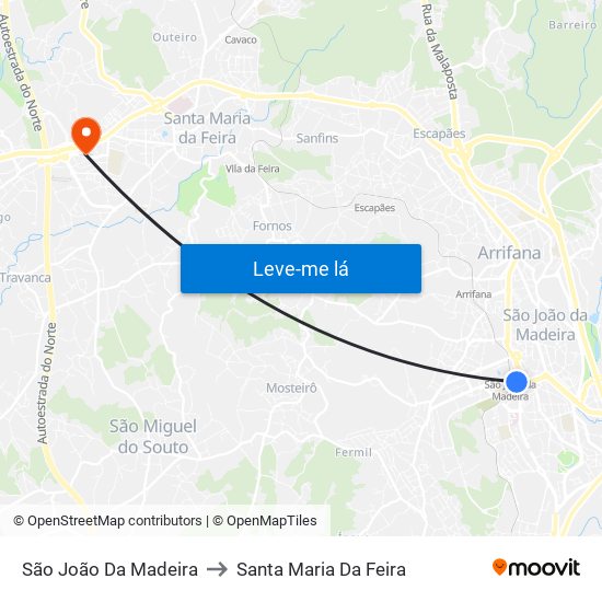 São João Da Madeira to Santa Maria Da Feira map