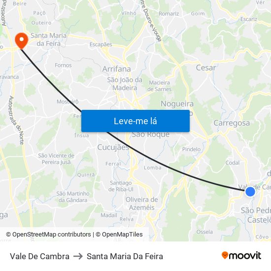 Vale De Cambra to Santa Maria Da Feira map