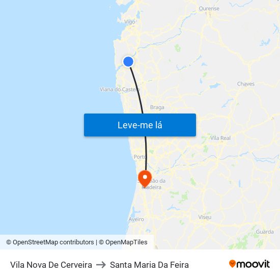 Vila Nova De Cerveira to Santa Maria Da Feira map