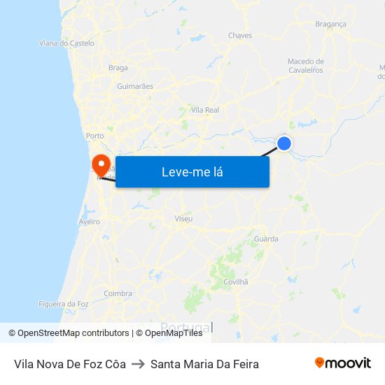Vila Nova De Foz Côa to Santa Maria Da Feira map