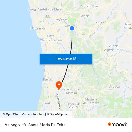 Valongo to Santa Maria Da Feira map