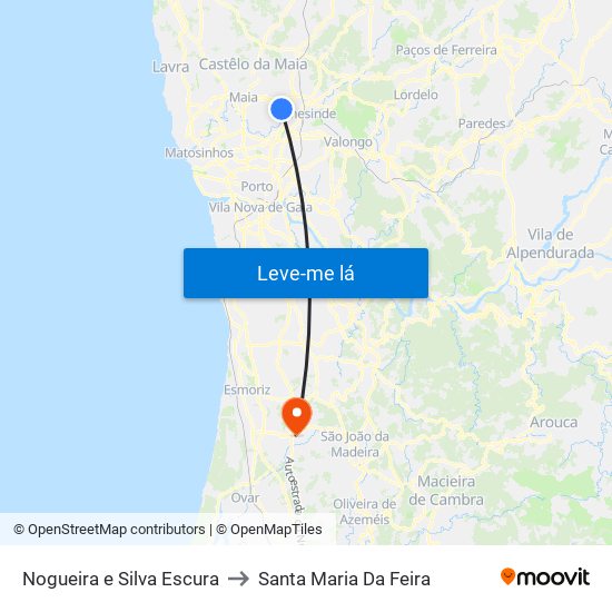 Nogueira e Silva Escura to Santa Maria Da Feira map