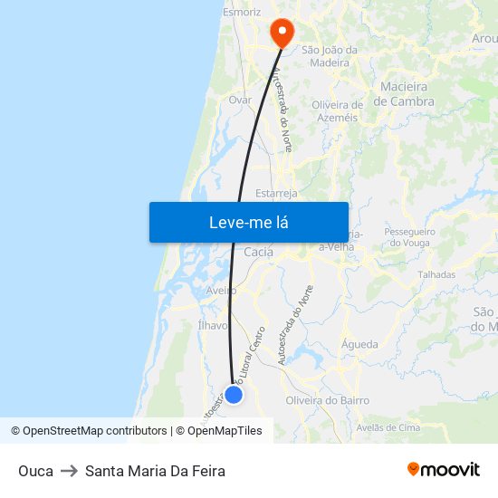 Ouca to Santa Maria Da Feira map