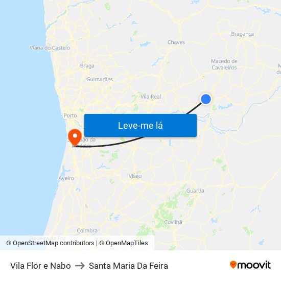 Vila Flor e Nabo to Santa Maria Da Feira map