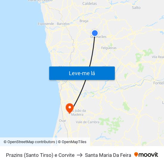 Prazins (Santo Tirso) e Corvite to Santa Maria Da Feira map