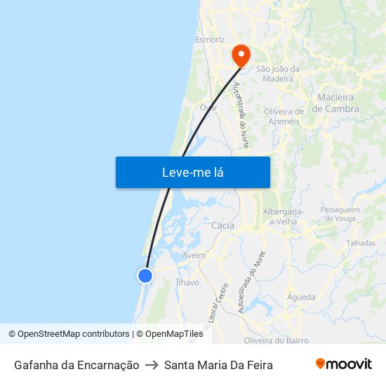 Gafanha da Encarnação to Santa Maria Da Feira map