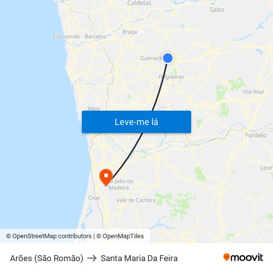 Arões (São Romão) to Santa Maria Da Feira map