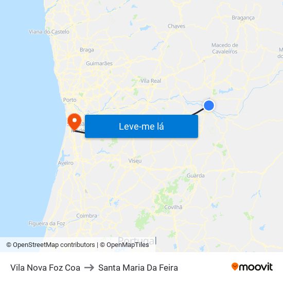 Vila Nova Foz Coa to Santa Maria Da Feira map