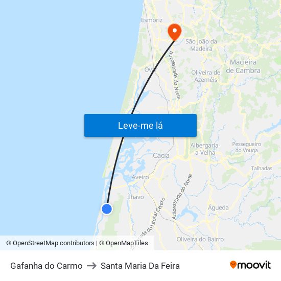 Gafanha do Carmo to Santa Maria Da Feira map