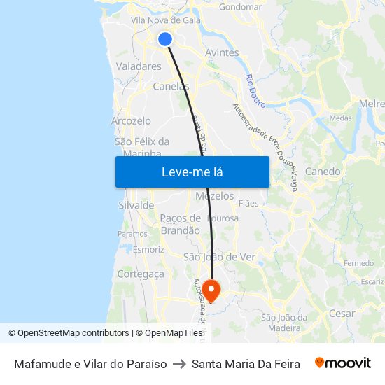 Mafamude e Vilar do Paraíso to Santa Maria Da Feira map