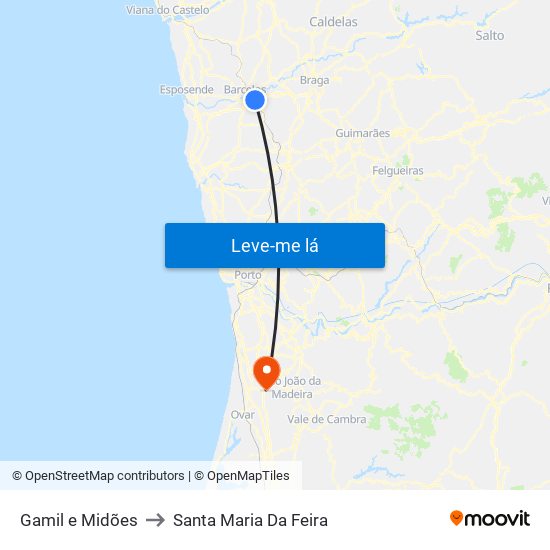 Gamil e Midões to Santa Maria Da Feira map